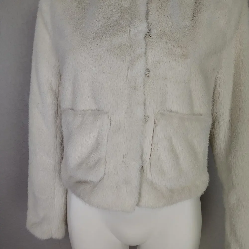 J.Crew Faux Fur Lady Jacket Cream Ivory Cropped Coat Size XS
